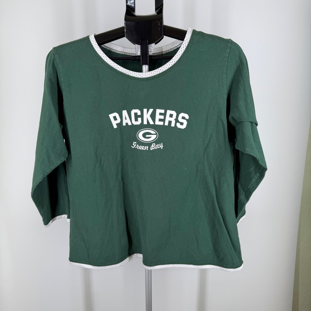 NFL For Her Green Bay Packers‎ T-Shirt Green Mesh Trim XL Womens Fan Gear